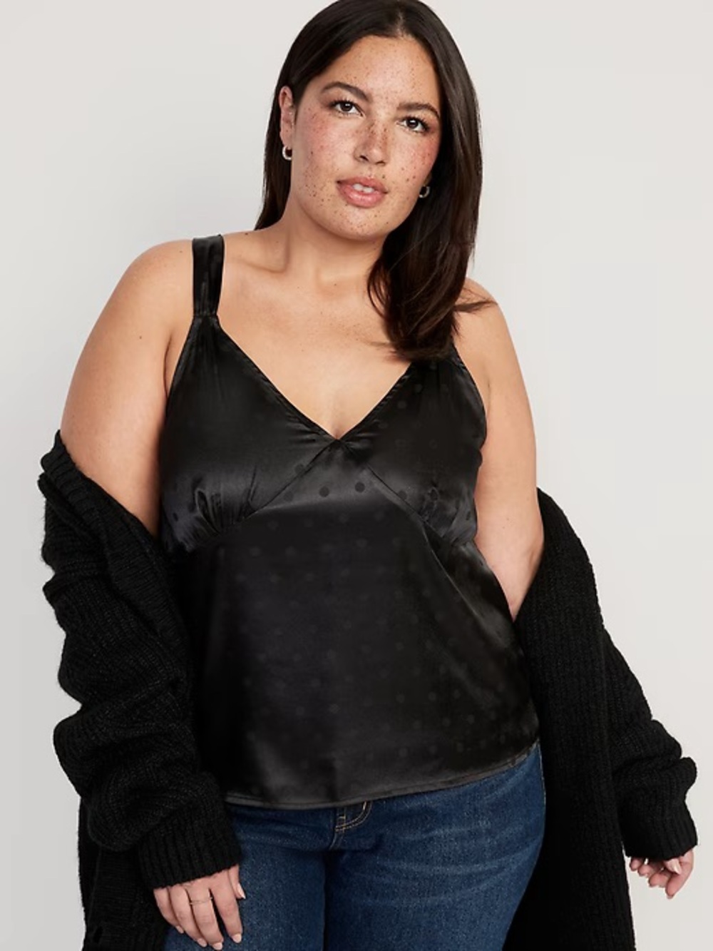 Black Satin Polka Dot Going Out Top